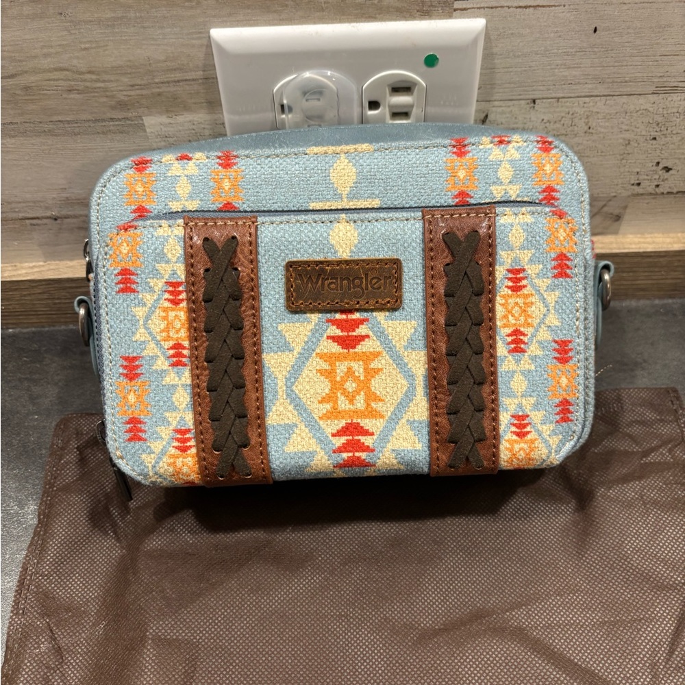 Wrangler Blue and Brown Patterned Crossbody Bag
